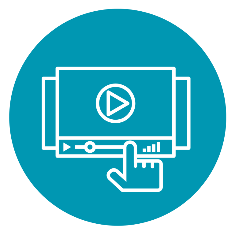 Icon zum Thema Onlineschulung im Arbeitsschutz. Zeigt Bildschirm mit einem Video On-Demand. Darauf steht "Coming Soon".